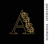 Gold letter A. Vintage golden flower ornament initial letters.  Alphabet. Logo vector 