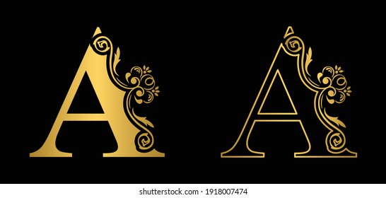 Gold Letter Vintage Golden Flower Ornament Stock Vector Royalty Free