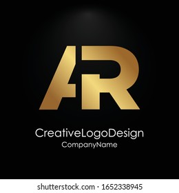 Gold Letter AR Logo. AR Letter Design Vector with Golden Colors