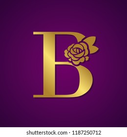 Gold Letter B with Rose Flower for beauty and fashion logo