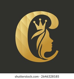 Gold Letter C Crown Woman Logo Design vector