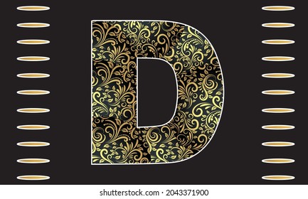 Gold Letter D Logo. D Letter Design Vector with Golden Colors and Floral Hand Drawn.