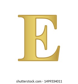 Gold letter E. Golden alphabet.  Beautiful capital letters.