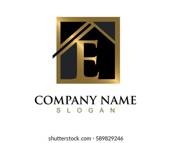 Gold letter E house logo