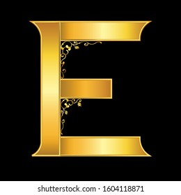 Gold letter E logo baroque style