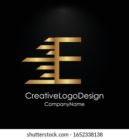 Logotipo de la letra Gold E. Vector de diseño de letras E con colores dorados