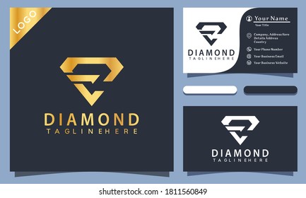 Gold Letter F Diamond Jewelry logo design vector illustration, minimalist elegant, modern company business card template