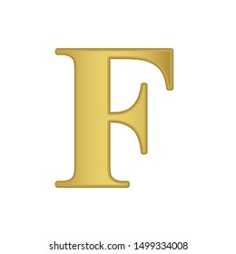 Gold letter F. Golden alphabet.  Beautiful capital letters.