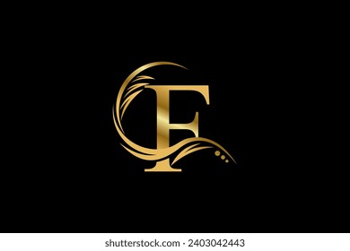 
Gold letter F logo design with beautiful leaf, flower and feather ornaments. initial letter F. monogram F flourish. suitable for logos for boutiques, businesses, companies, beauty, offices, spas, etc