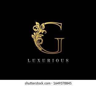 Gold Letter G Logo. G Letter Design Vector with Golden Colors and Floral Hand Drawn.