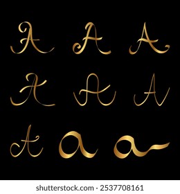 Gold A Letter Initial Cursive Hand Written Set for Logo Brand