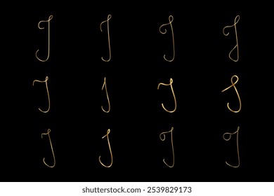 Gold I Letter Initial Cursive Hand Written Calligraphic Alphabet Set for Logo Brand