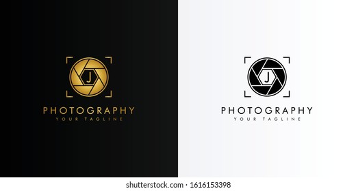 Gold letter J photography logo. Modern logomark icon template vector design