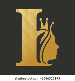 Gold Letter L Crown Woman Profile Logo Design vector
