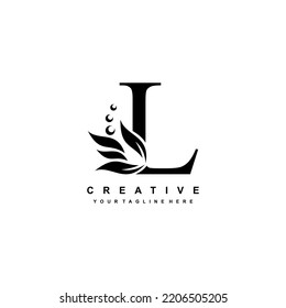 gold letter L logo design with flourish ornaments. logo L with floral and leaf ornaments. L beautiful logo. luxury letter L logo design