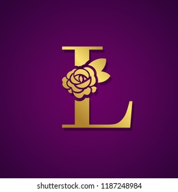 Gold Letter L with Rose Flower for beauty and fashion logo