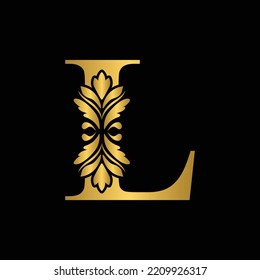 Gold letter L Vintage golden flower ornament initial letters.  Alphabet. Logo vector 