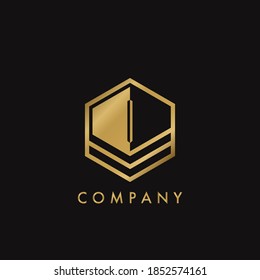 Gold Letter I Letter Logo Concept Elegance Geometrical Hexagon with negative space initial letter for Apartment Real Estate, Property, hotel and Architecture Business.