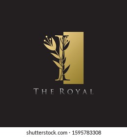 I Gold Letter Logo With Luxury Floral Design. Vintage drawn emblem for book design, brand name, business card, Restaurant, Boutique, Hotel.  