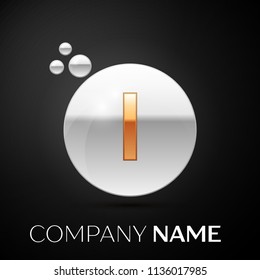 Gold Letter I logo. Silver dots splash and abstract liquid bubble shape on black background. Vector template for your design