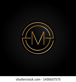 Gold Letter M Circle Logo Line Modern Elegant Premium Vector