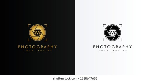 Gold letter M photography logo. Modern logomark icon template vector design