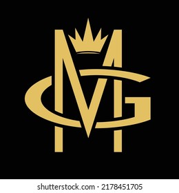 Gold Letter MG King Crown Logo Vector Design