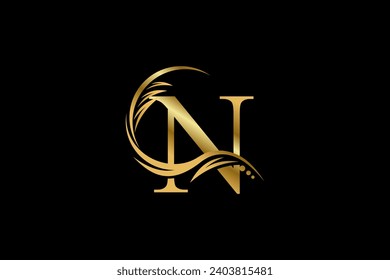 
Gold letter N logo design with beautiful leaf, flower and feather ornaments. initial letter N. monogram N flourish. suitable for logos for boutiques, businesses, companies, beauty, offices, spas, etc