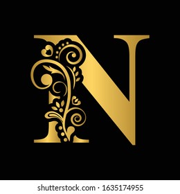 Gold Letter N Vintage Golden Flower Stock Vector (Royalty Free ...