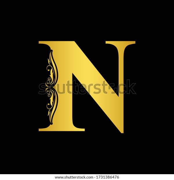 Gold Letter N Vintage Golden Flower Stock Vector (Royalty Free) 1731386476