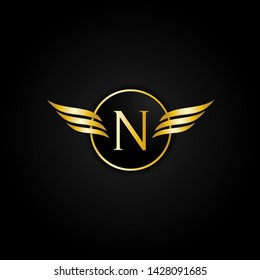 Gold Letter N Wing Circle Logo Modern Stripe Elegant Premium Vector
