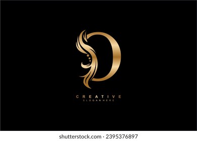 gold letter O logo design with graceful and elegant flower, leaf, feather ornaments. monogram O. typography O. logo O initial. Suitable for, business, wedding, boutique, company, hotel, beauty etc.