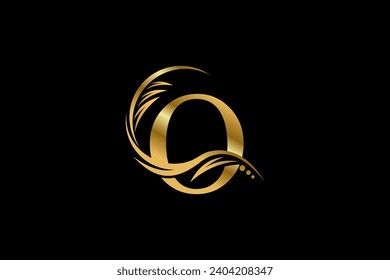 Gold letter O logo design with beautiful leaf, flower and feather ornaments. initial letter O. monogram O flourish. suitable for logos for boutiques, businesses, companies, beauty, offices, spas, etc