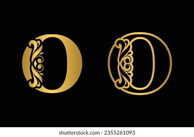 Gold letter O Vintage golden flower ornament initial letters.  Alphabet. Logo vector 