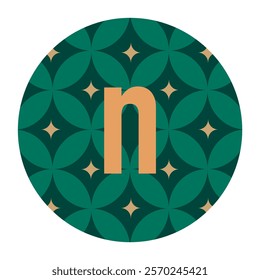 Gold Letter ‘n’ on Floral Green Circular Background - Creative Design