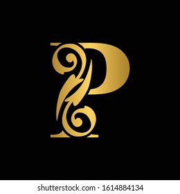 Gold Letter P Vintage Golden Flower Stock Vector (Royalty Free ...