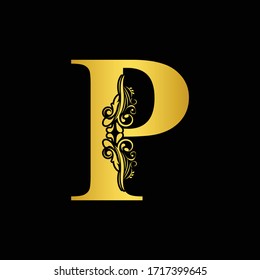 Gold Letter P Vintage Golden Flower Stock Vector (Royalty Free ...