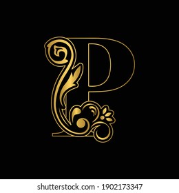 Gold Letter P Vintage Golden Flower Stock Vector (Royalty Free ...