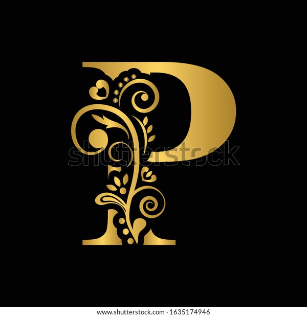 Gold Letter P Vintage Golden Flower Stock Vector (Royalty Free ...