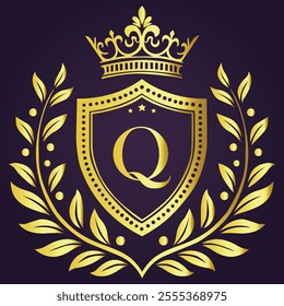 gold letter Q logo design with luxurious and beautiful leaf ornament. Q Monogram. Q typography. gold feather logo. initial letter Q logo. golden flower logo. Suitable for boutique, wedding, hotel, etc