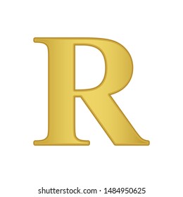 Gold letter R. Golden alphabet.  Beautiful capital letters.