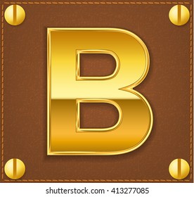 gold letter R on brown  leather plate 
