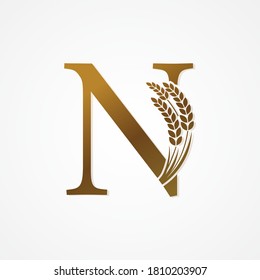 Gold Letter with Rice  for logo design vector.