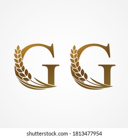 Gold Letter with Rice  for logo design vector.