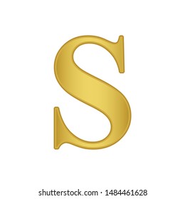 Gold letter S . Golden alphabet.  Beautiful capital letters.