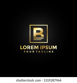 Gold Letter Square B Logo Vector Stripe Elegant Premium