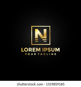 Gold Letter Square N Logo Vector Stripe Elegant Premium