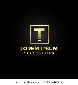 Gold Letter Square T Logo Vector Stripe Elegant Premium