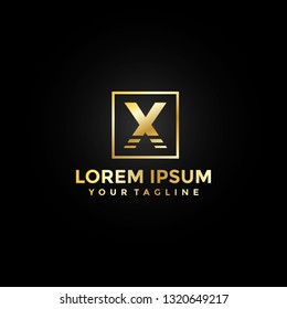 Gold Letter Square X Logo Vector Stripe Elegant Premium