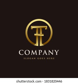 Gold Letter TH logo icon, letter HT logo icon vector template on dark  background
